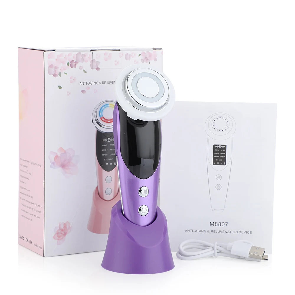 7-in-1 RF EMS Facial Massager – Anti-Aging, Skin Tightening & Light Therapy Wand