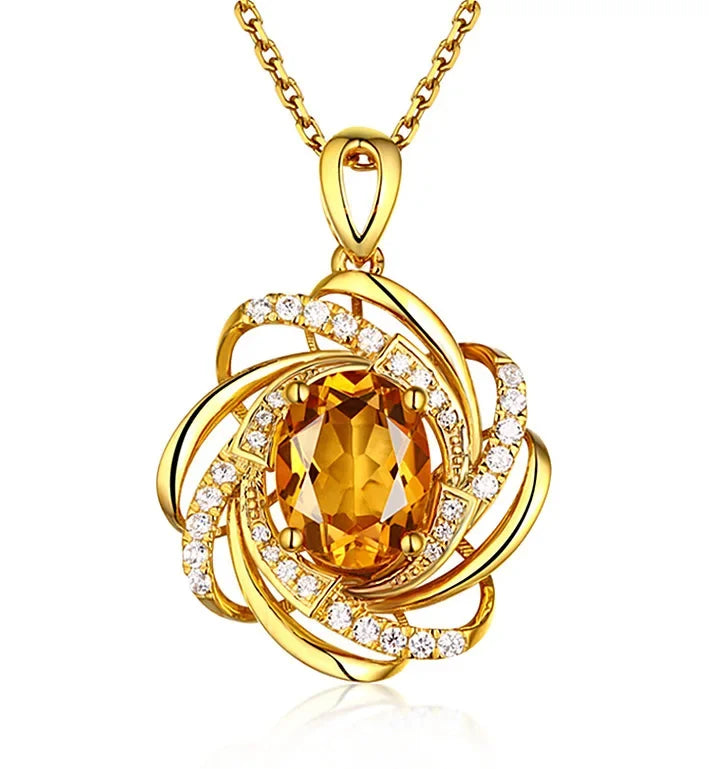 18K Gold Plated Topaz Pendant Women's Necklace Yellow Gemstone Crystal Trendy Luxury Jewelry Shopulia