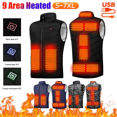 9 Heated Vest Zones Electric Heated Jackets Men Women Sportswear Heated Coat Graphene Heat Coat USB Heating Jacket For Camping Shopulia