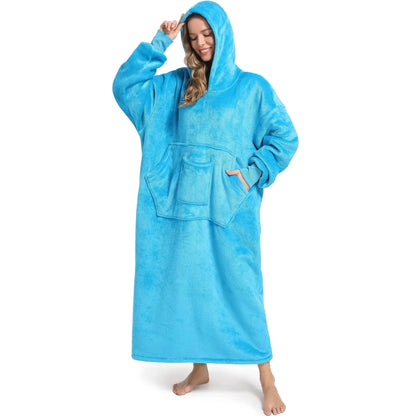 Men and women's winter casual pullover pajamas, warm and comfortable with thick fleece, solid color and pocket, long style | Shopulia