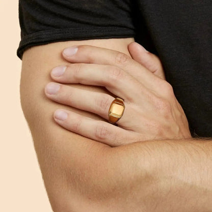Square Signet Ring for Men Women,Gold Color Stainless Steel Ring Plain Band Ring,Statement Chunky Ring Band Thumb Ring | Shopulia