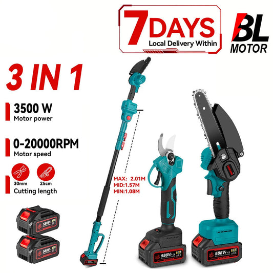 Brushless Chainsaw & Pruning Shears – 3500W, Telescopic Pole Shopulia