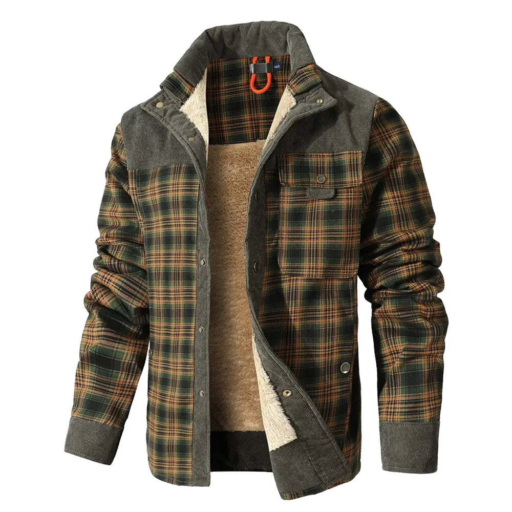Men's Jackets Winter Windproof Warm Casual Bomber Coat Plaid Sherpa Lined Flannel Outdoor Classic Jacket Men US Size Shopulia