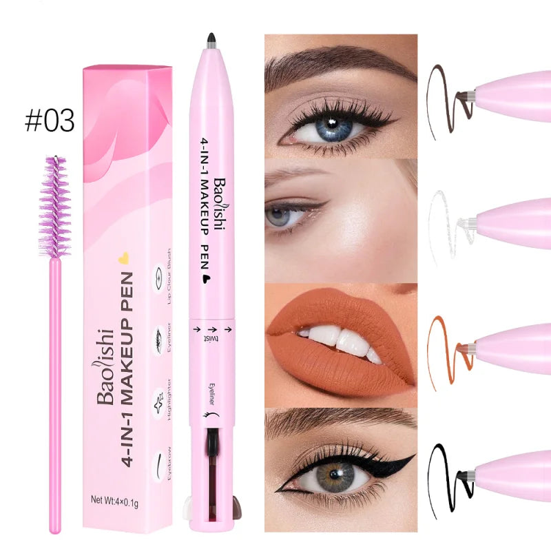 4 in 1 Multi-function Makeup Pen, Compact Travel Eyeliner, Lip Liner, Eyebrow Pencil, Highlighter Eyeshadow Pen, Shopulia