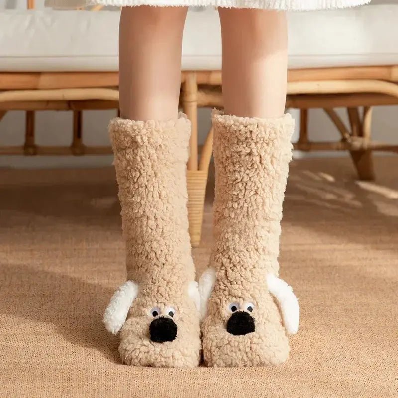 Funny Animal Slipper Socks for Women - Warm 3D Dog Plush House Socks with Non-Slip Soles | Shopulia