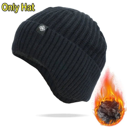 Outdoor Men Winter Knitted Hat Plush Warmth Peaked Cap Earmuff Casual Fashion Faux Fur Lined Bomber Hats Cycling Ear Protection | Shopulia