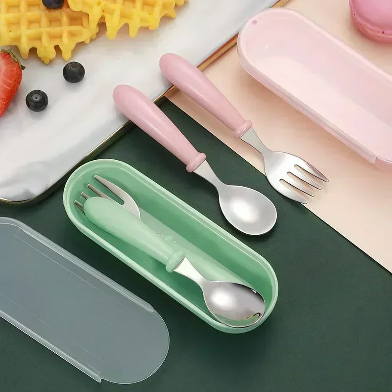 TinyTots™ Kids Stainless Steel Spoon & Fork Set Shopulia