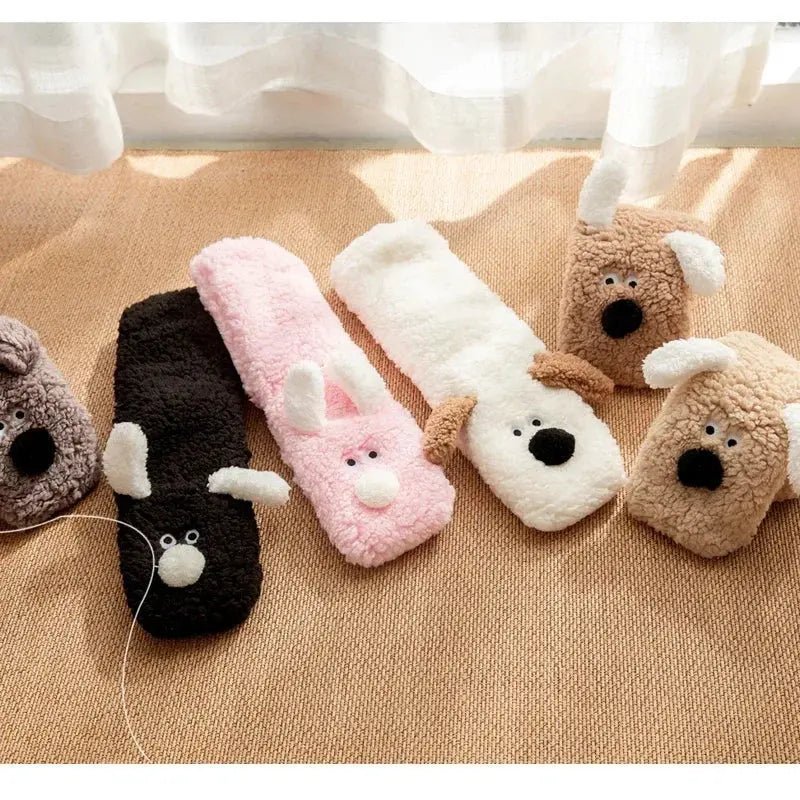 Funny Animal Slipper Socks for Women - Warm 3D Dog Plush House Socks with Non-Slip Soles | Shopulia
