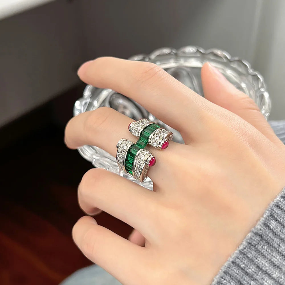 Shopulia Lab-Grown Ruby, Emerald & Sapphire Cocktail Ring - Ethical Multi-Gemstone Fine Jewelry