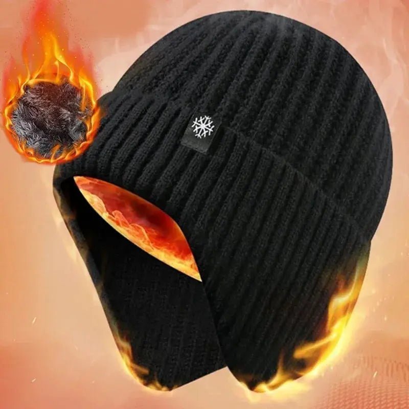 Outdoor Men Winter Knitted Hat Plush Warmth Peaked Cap Earmuff Casual Fashion Faux Fur Lined Bomber Hats Cycling Ear Protection | Shopulia