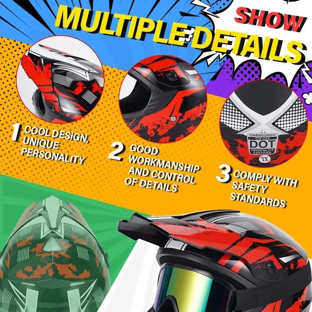 DOT Approved Motocross Helmet Combo Kit for Adult, L/XL Size Full Face Off-Road Helmet with Goggles Gloves Mask for ATV UTV Dirt | Shopulia