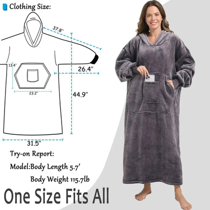 Men and women's winter casual pullover pajamas, warm and comfortable with thick fleece, solid color and pocket, long style | Shopulia