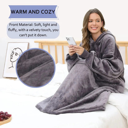 Men and women's winter casual pullover pajamas, warm and comfortable with thick fleece, solid color and pocket, long style | Shopulia