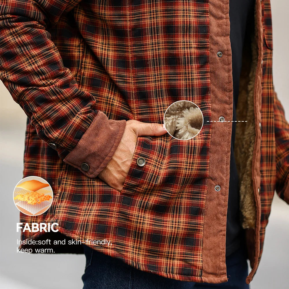 Men's Jackets Winter Windproof Warm Casual Bomber Coat Plaid Sherpa Lined Flannel Outdoor Classic Jacket Men US Size Shopulia