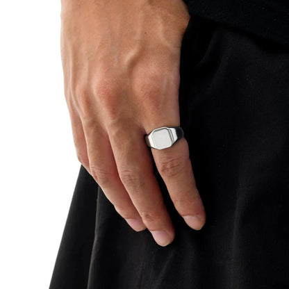Square Signet Ring for Men Women,Gold Color Stainless Steel Ring Plain Band Ring,Statement Chunky Ring Band Thumb Ring | Shopulia