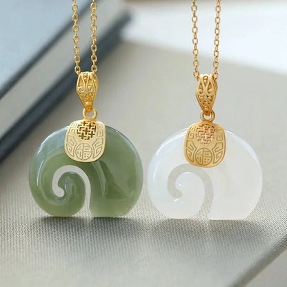 Boutique Natural Stone Hetian Jade Elephant Pendant 18K Gold Plated Chain Necklace Choker Jewelry for Women Birthday Anniversary Shopulia