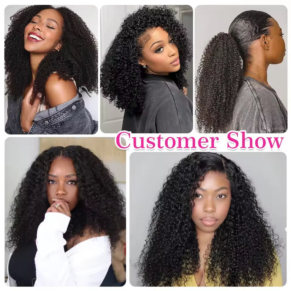 Upgrade 3 IN 1 Half Wig With Drawstring Seamless Clip Ins Flip Over Kinky Curly Wig 200% Density Curly Half Wigs for Women hair Shopulia