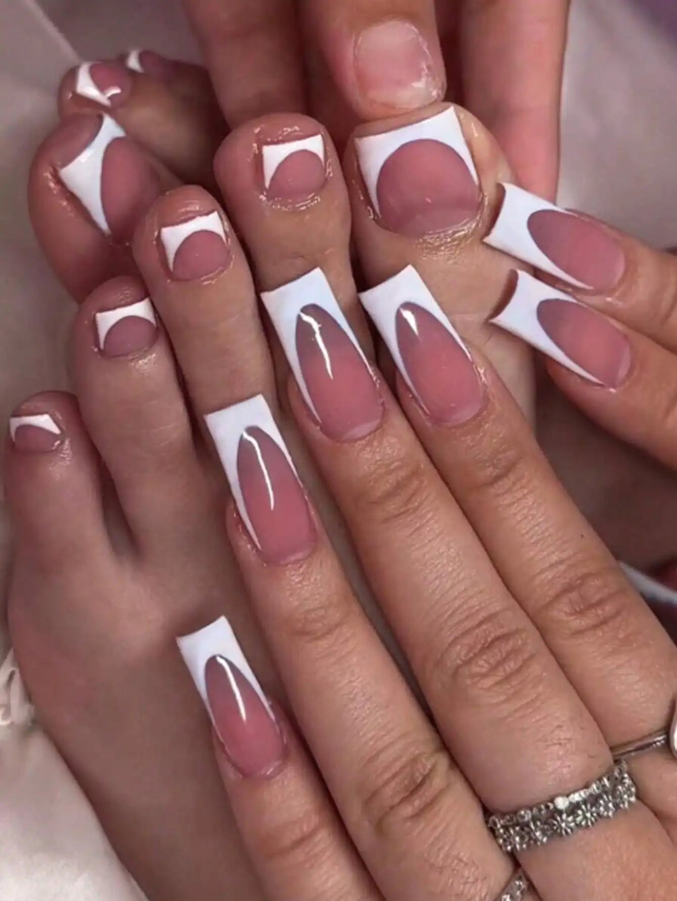 “Full Cover Nude Fake Toenails – French Black Border Set for Women” Shopulia