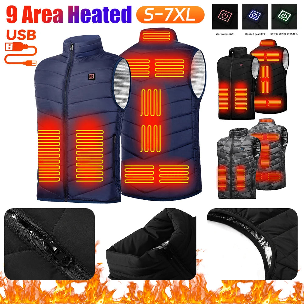 9 Heated Vest Zones Electric Heated Jackets Men Women Sportswear Heated Coat Graphene Heat Coat USB Heating Jacket For Camping Shopulia