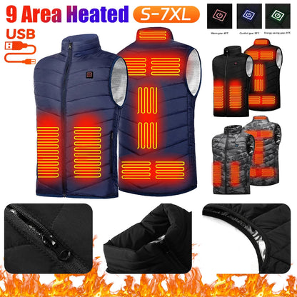 9 Heated Vest Zones Electric Heated Jackets Men Women Sportswear Heated Coat Graphene Heat Coat USB Heating Jacket For Camping Shopulia