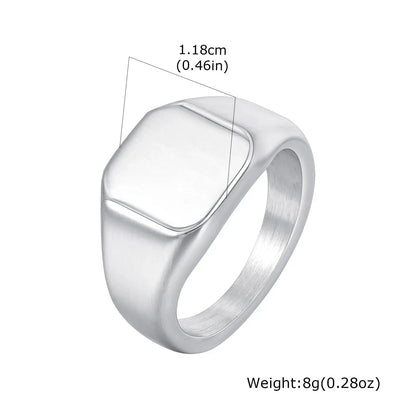 Square Signet Ring for Men Women,Gold Color Stainless Steel Ring Plain Band Ring,Statement Chunky Ring Band Thumb Ring | Shopulia