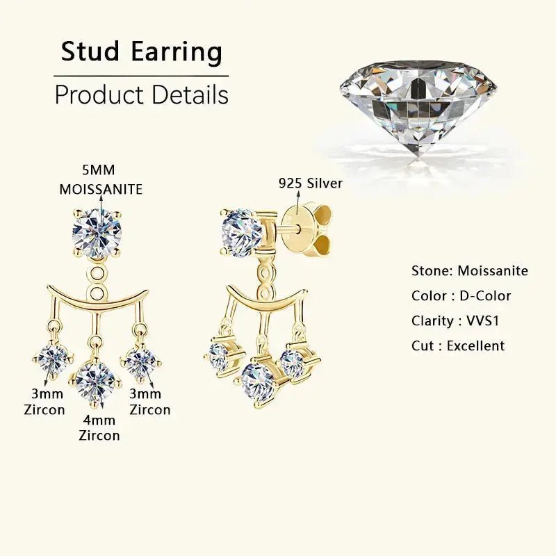 0.5ct 5mm Moissanite Stud Earrings | Double Wear 925 Sterling Silver Women's Jewelry Shopulia