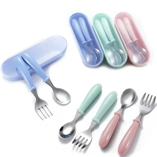 TinyTots™ Kids Stainless Steel Spoon & Fork Set Shopulia