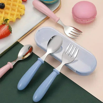 TinyTots™ Kids Stainless Steel Spoon & Fork Set Shopulia