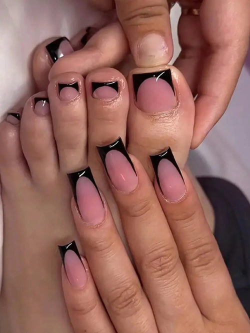 “Full Cover Nude Fake Toenails – French Black Border Set for Women” Shopulia