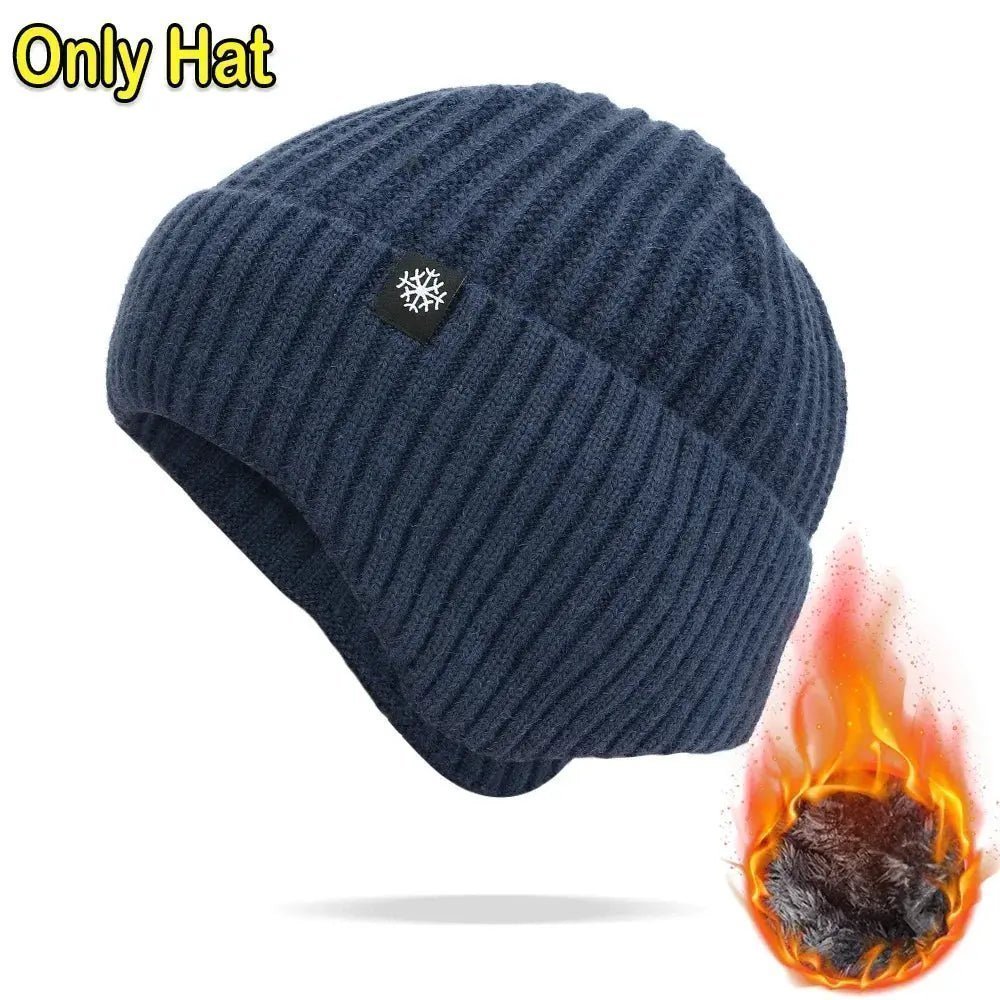 Outdoor Men Winter Knitted Hat Plush Warmth Peaked Cap Earmuff Casual Fashion Faux Fur Lined Bomber Hats Cycling Ear Protection | Shopulia
