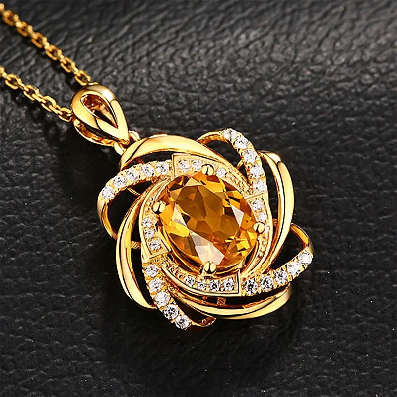 18K Gold Plated Topaz Pendant Women's Necklace Yellow Gemstone Crystal Trendy Luxury Jewelry Shopulia