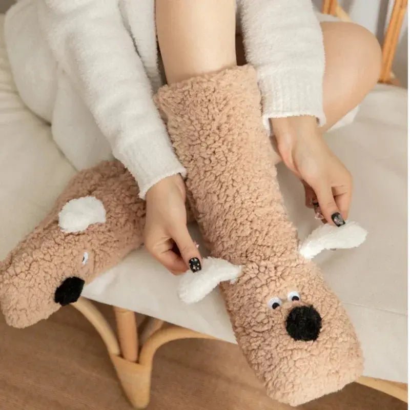 Funny Animal Slipper Socks for Women - Warm 3D Dog Plush House Socks with Non-Slip Soles | Shopulia
