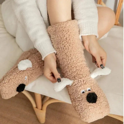 Funny Animal Slipper Socks for Women - Warm 3D Dog Plush House Socks with Non-Slip Soles | Shopulia