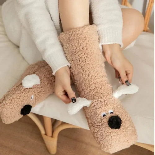 Funny Animal Slipper Socks for Women - Warm 3D Dog Plush House Socks with Non-Slip Soles | Shopulia