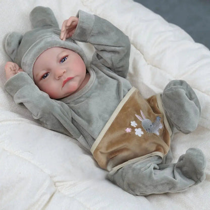 Risbecko 43CM Levi Newborn Baby Doll Reborn Sleeping Soft Silicone Flexible 3D Skin Tone with Visible Veins Hand Paint Hair Doll | Shopulia