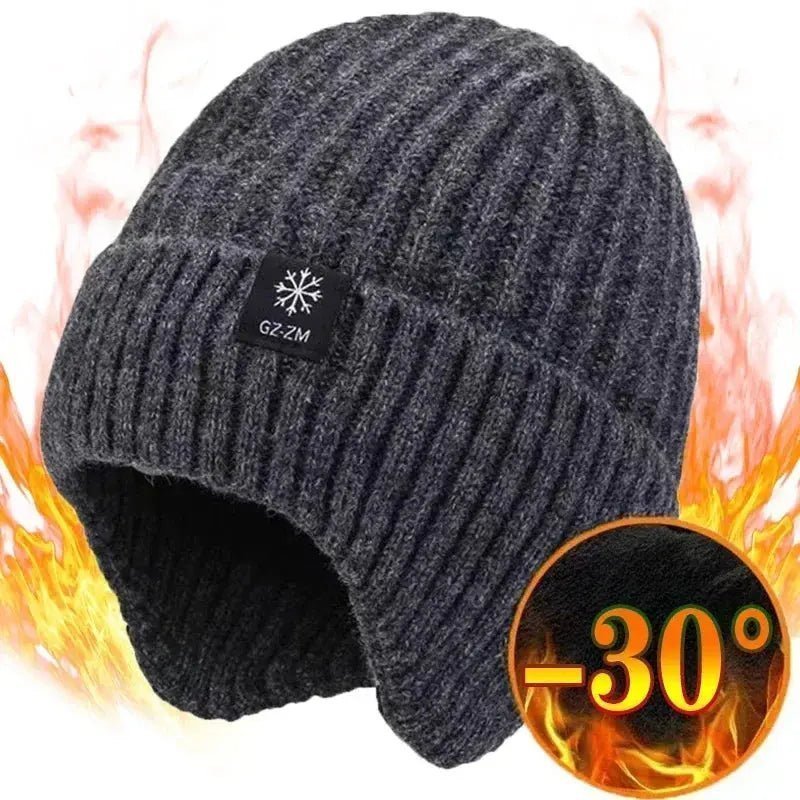 Outdoor Men Winter Knitted Hat Plush Warmth Peaked Cap Earmuff Casual Fashion Faux Fur Lined Bomber Hats Cycling Ear Protection | Shopulia