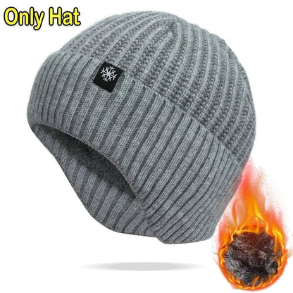Outdoor Men Winter Knitted Hat Plush Warmth Peaked Cap Earmuff Casual Fashion Faux Fur Lined Bomber Hats Cycling Ear Protection | Shopulia