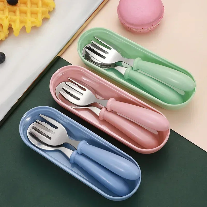 TinyTots™ Kids Stainless Steel Spoon & Fork Set Shopulia