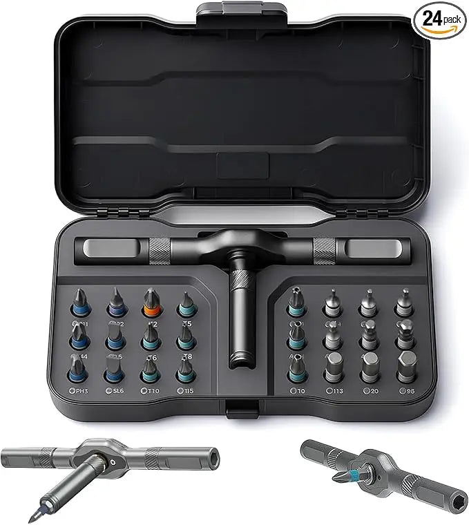 24 in1 Magnetic Screwdriver Set,Rotary Ratchet Sscrewdriver Set,Multi-Function Repair Tool With Detachable Handle,DIY Enthusiast Shopulia