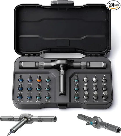 24 in1 Magnetic Screwdriver Set,Rotary Ratchet Sscrewdriver Set,Multi-Function Repair Tool With Detachable Handle,DIY Enthusiast Shopulia