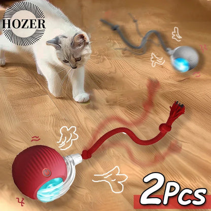 2Pcs Cat Interactive Ball Toys Automatic Rolling Ball Faux Tail Rechargeable Smart Pet Electric Toy Cat Training Imitate Mouse Shopulia