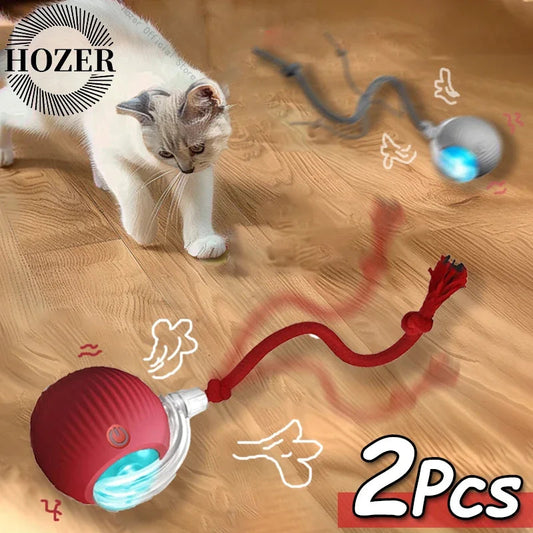 2Pcs Cat Interactive Ball Toys Automatic Rolling Ball Faux Tail Rechargeable Smart Pet Electric Toy Cat Training Imitate Mouse Shopulia
