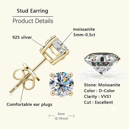 0.5ct 5mm Moissanite Stud Earrings | Double Wear 925 Sterling Silver Women's Jewelry | Shopulia