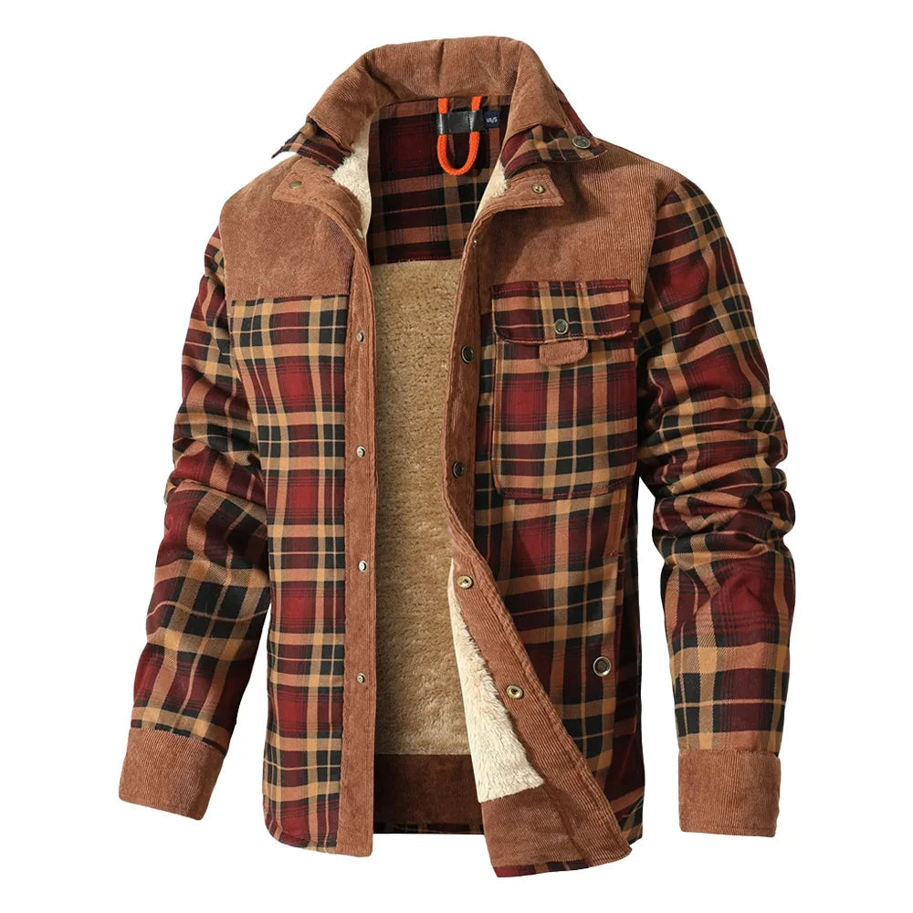 Men's Jackets Winter Windproof Warm Casual Bomber Coat Plaid Sherpa Lined Flannel Outdoor Classic Jacket Men US Size Shopulia