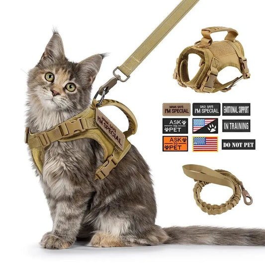 Tactical Cat Harness Leash with 9 Patches | Shopulia