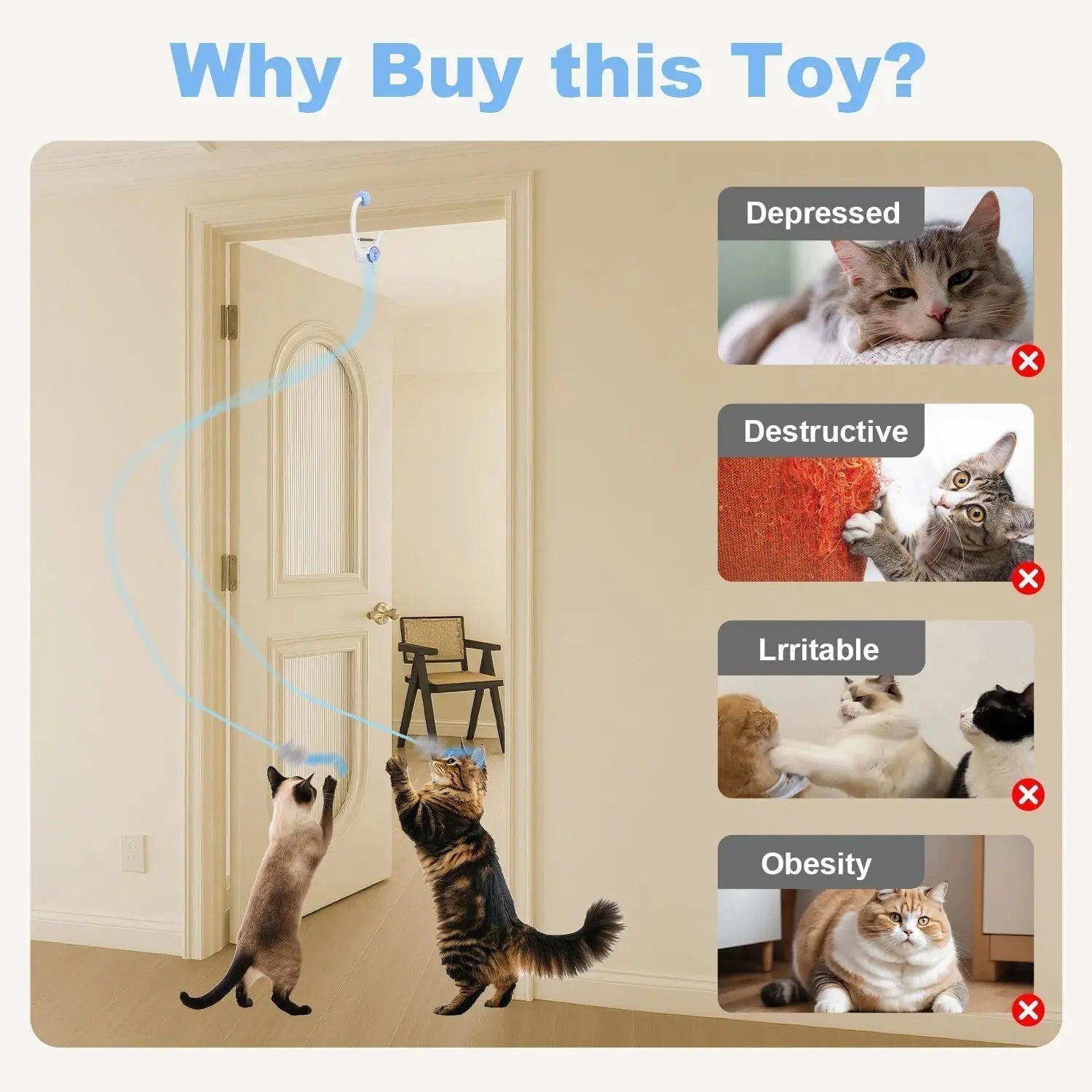 Cat Toys Electric Door Hanging Cat Toy Interactive Cat Toy USB Rechargeable Self Play Toy Retractable Kitten Toys | Shopulia