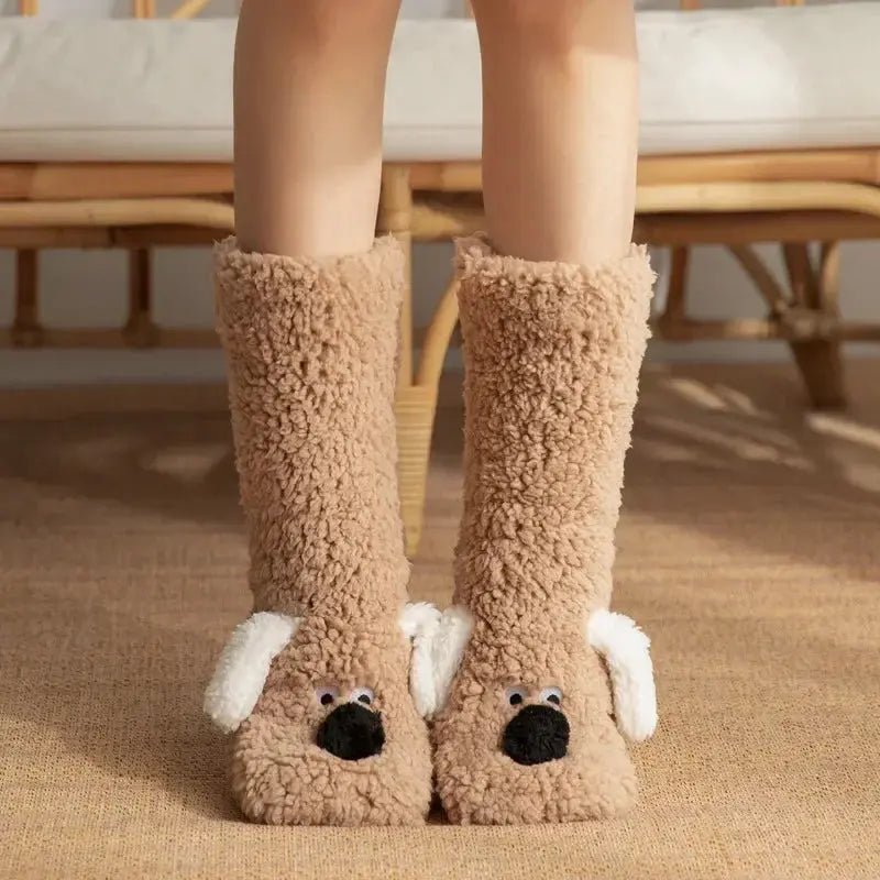 Funny Animal Slipper Socks for Women - Warm 3D Dog Plush House Socks with Non-Slip Soles | Shopulia