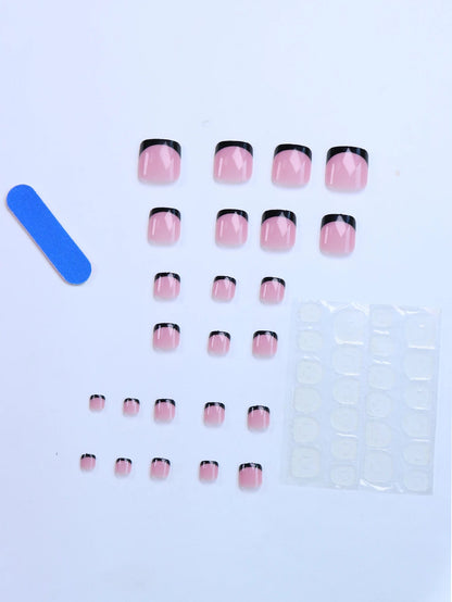 “Full Cover Nude Fake Toenails – French Black Border Set for Women” Shopulia