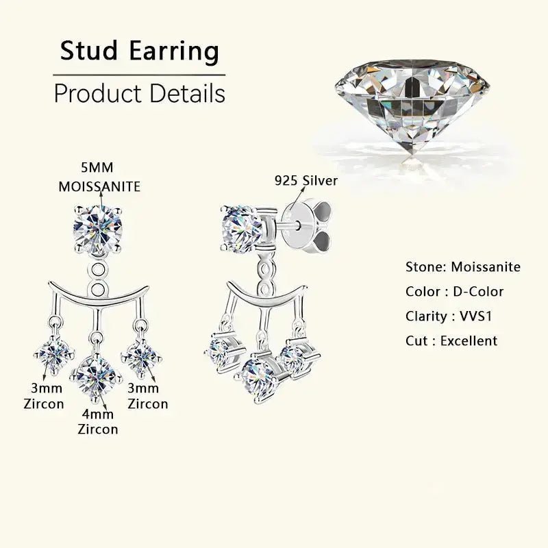 0.5ct 5mm Moissanite Stud Earrings | Double Wear 925 Sterling Silver Women's Jewelry | Shopulia