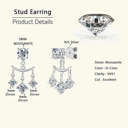0.5ct 5mm Moissanite Stud Earrings | Double Wear 925 Sterling Silver Women's Jewelry | Shopulia